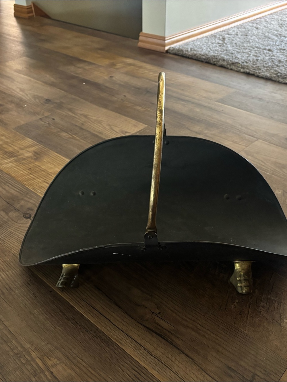 Vintage Brass & Black Coal Scuttle with Handle